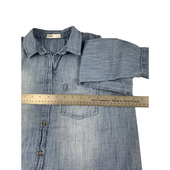 Sonoma Womens Denim Long Sleeve Button-Up Chambray Shirt Size Small - Picture 6 of 12